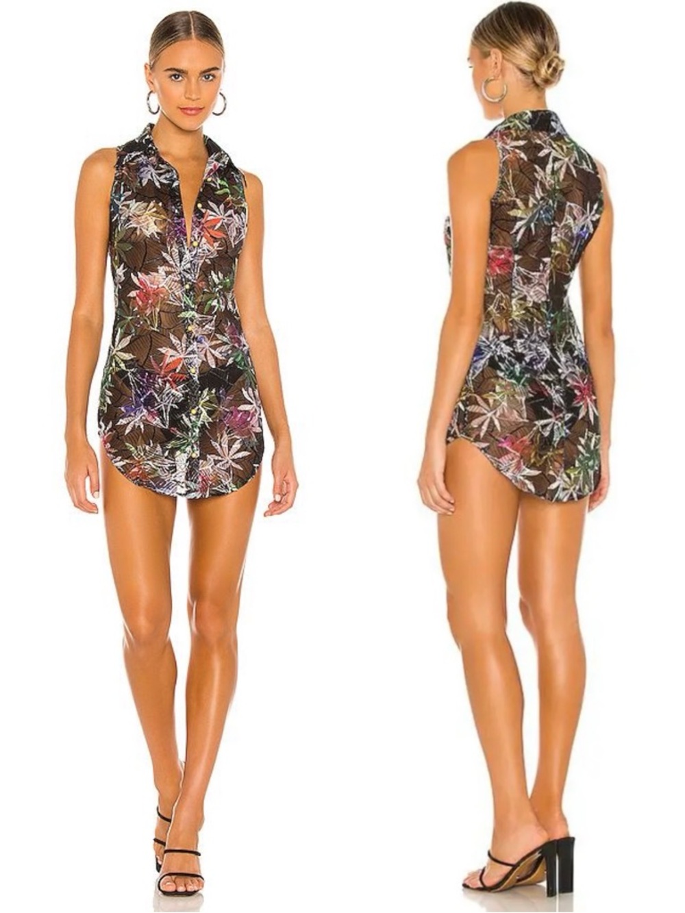 Kim Shui sheer tropic mesh mini dress size S small